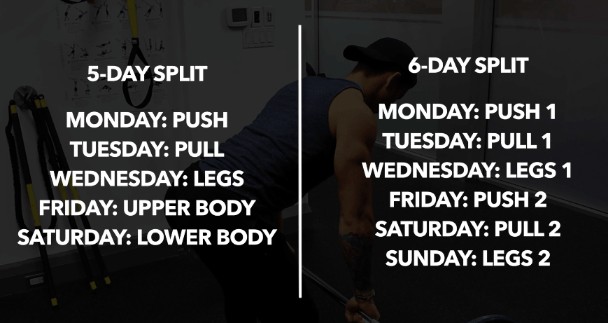 5 day workout split and 6 day workout split examples